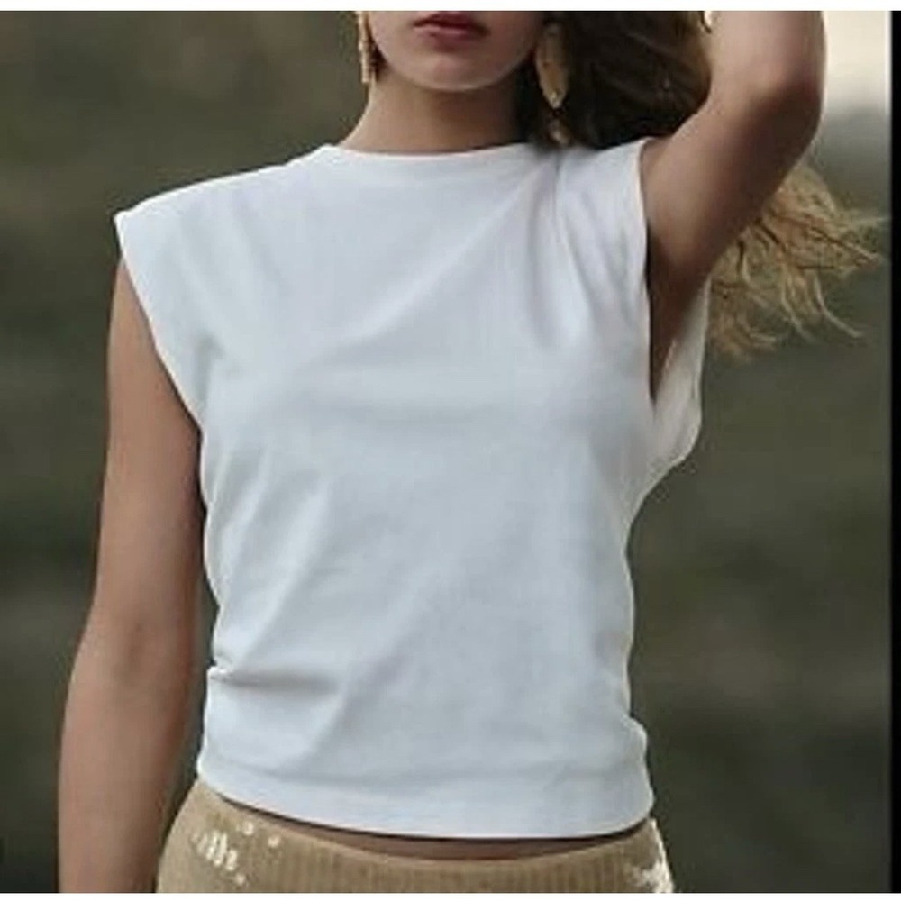 J.Crew Structured Muscle T-Shirt White Medium Mariner Cotton Shoulder Pads